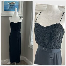 Vintage Kenar Dress Formal Sleeveless Black Maxi Crocheted Dress