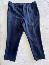 RALPH LAUREN 100 Linen Trousers Womens Sz 12 Pockets Navy Blue Lined Business