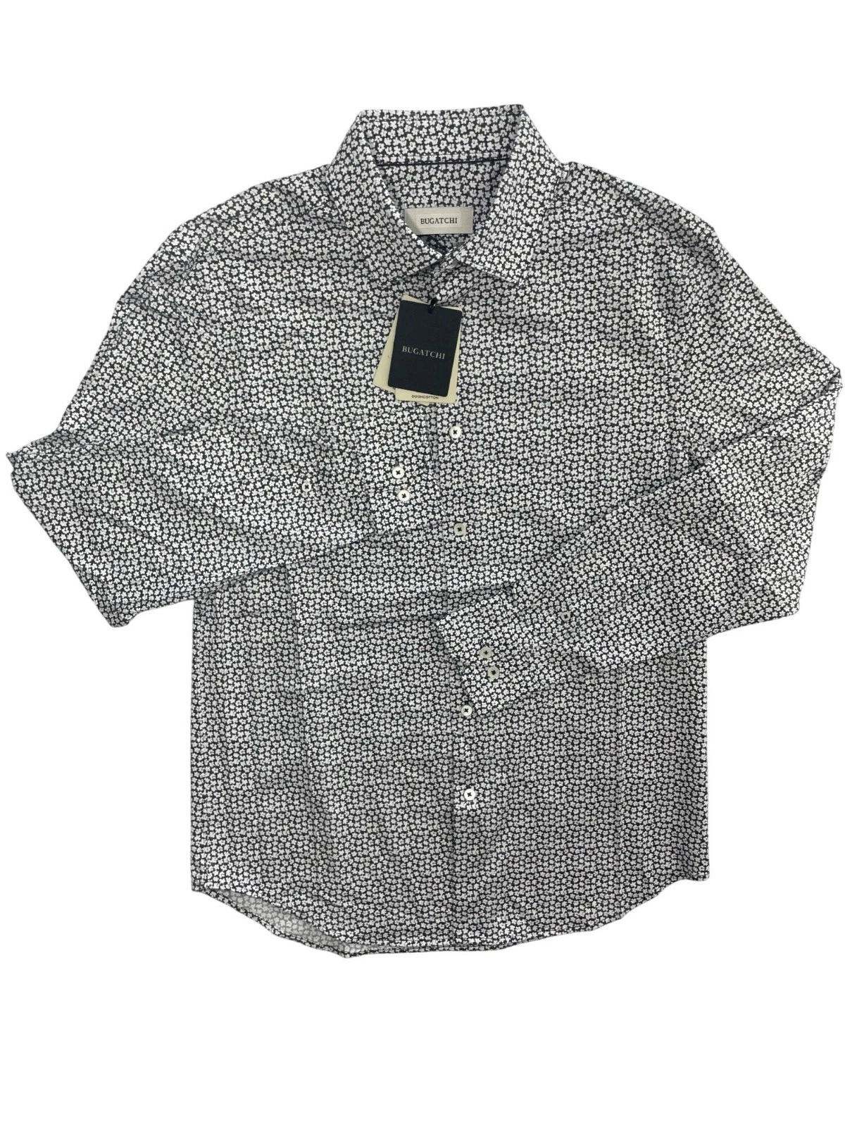Bugatchi Button-Up Stretch Long Sleeve Shirt Black Floral Print Men's Sz M $179