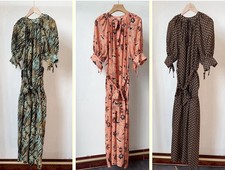 ULLA JOHNSON Half Sleeve Dress Floral Printed Belted U-neck Dress for Women