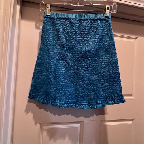 Faithfull The Brand Womens Esti Mini Skirt Size 4 US Turquoise Blue Smocked - Picture 4 of 8