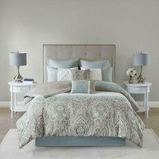 NEW  ELEGANT CHIC BROWN GREY SEA FOAM TEAL MODERN GREY GREEN BLUE COMFORTER SET