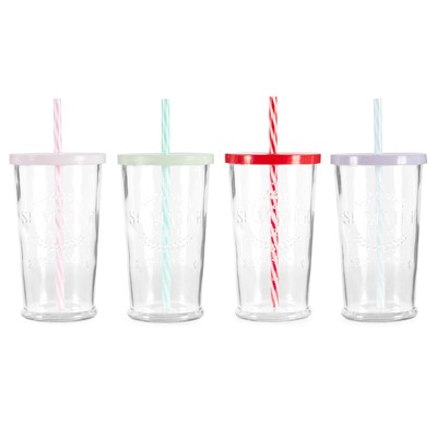 4er Set Trinkgläser mit Strohhalm /& Deckel Partygläser Trinkgläser Glas Gläser