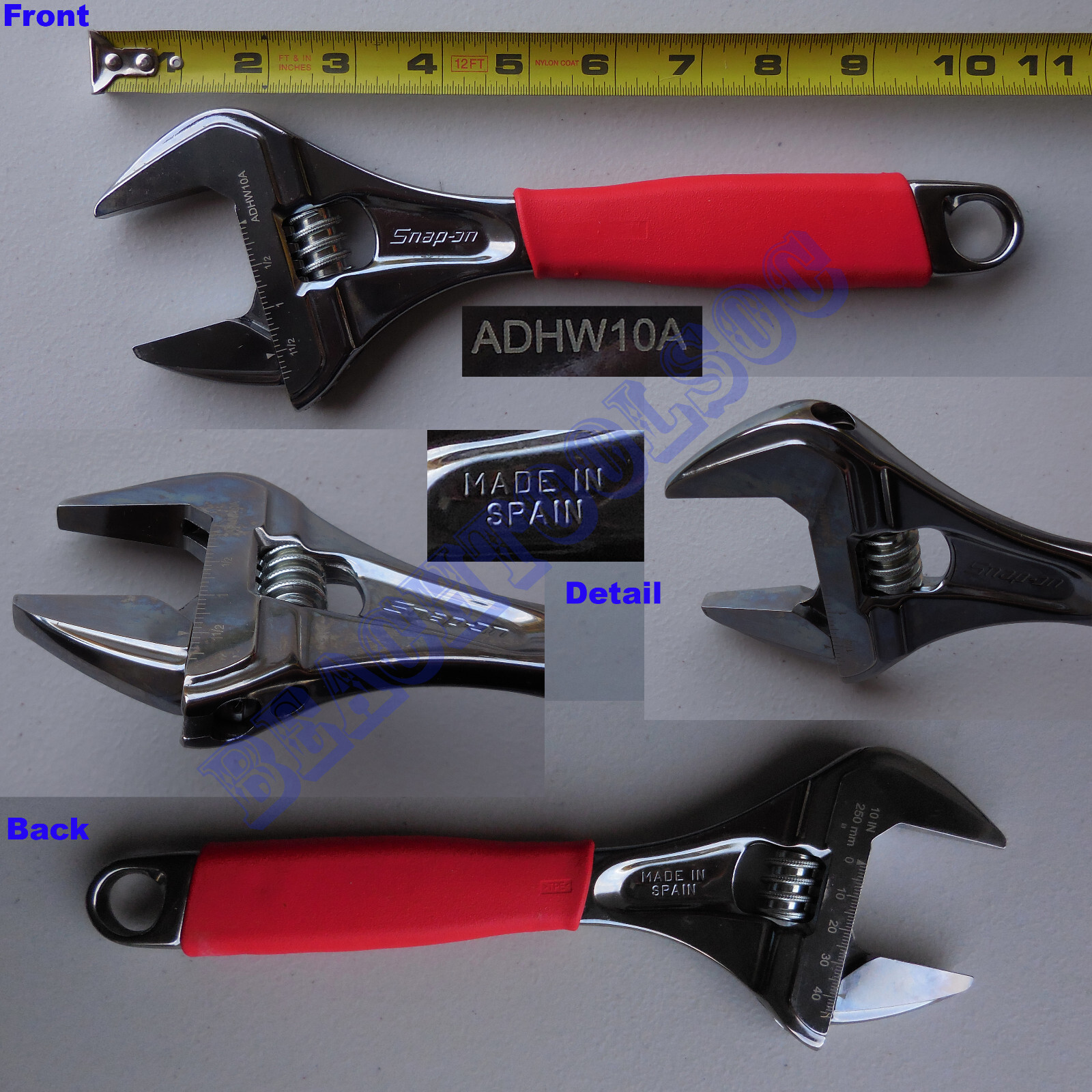 Snapon Tools SPAIN RED 10" WIDEMOUTH Cushion Grip Adjustable Wrench