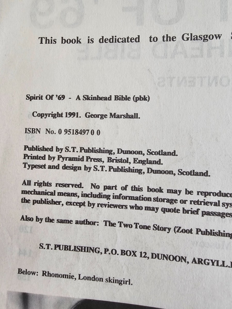 Spirit of `69 : A Skinhead Bible by George Marshall (1991 Spirit of `69 : A Skinhead Bible by George Marshall (1991