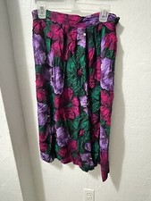 Vintage Multicolor Floral Skirt Women s ,Elastic Waist , front fold ,Size 10 23