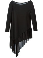 NWT - DONNA KARAN (Black Label) PLEATED ASYMMETRIC HEM Black 3/4-SLEEVE TOP - S