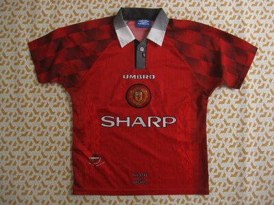Maillot Manchester United 1996 rouge Home Jersey Sharp shirt Umbro Enfant - Y - Photo 1/4