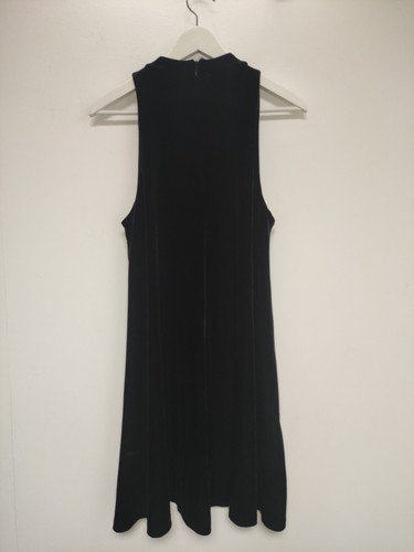 Cynthia Rowley Dress Medium Black Velour Stretch Sleeveless Stand Up Collar - Picture 2 of 6