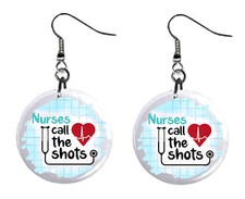 Nurses Call the Shots Medical Button Earrings Jewelry 1" Dangle MADE IN USA NEW