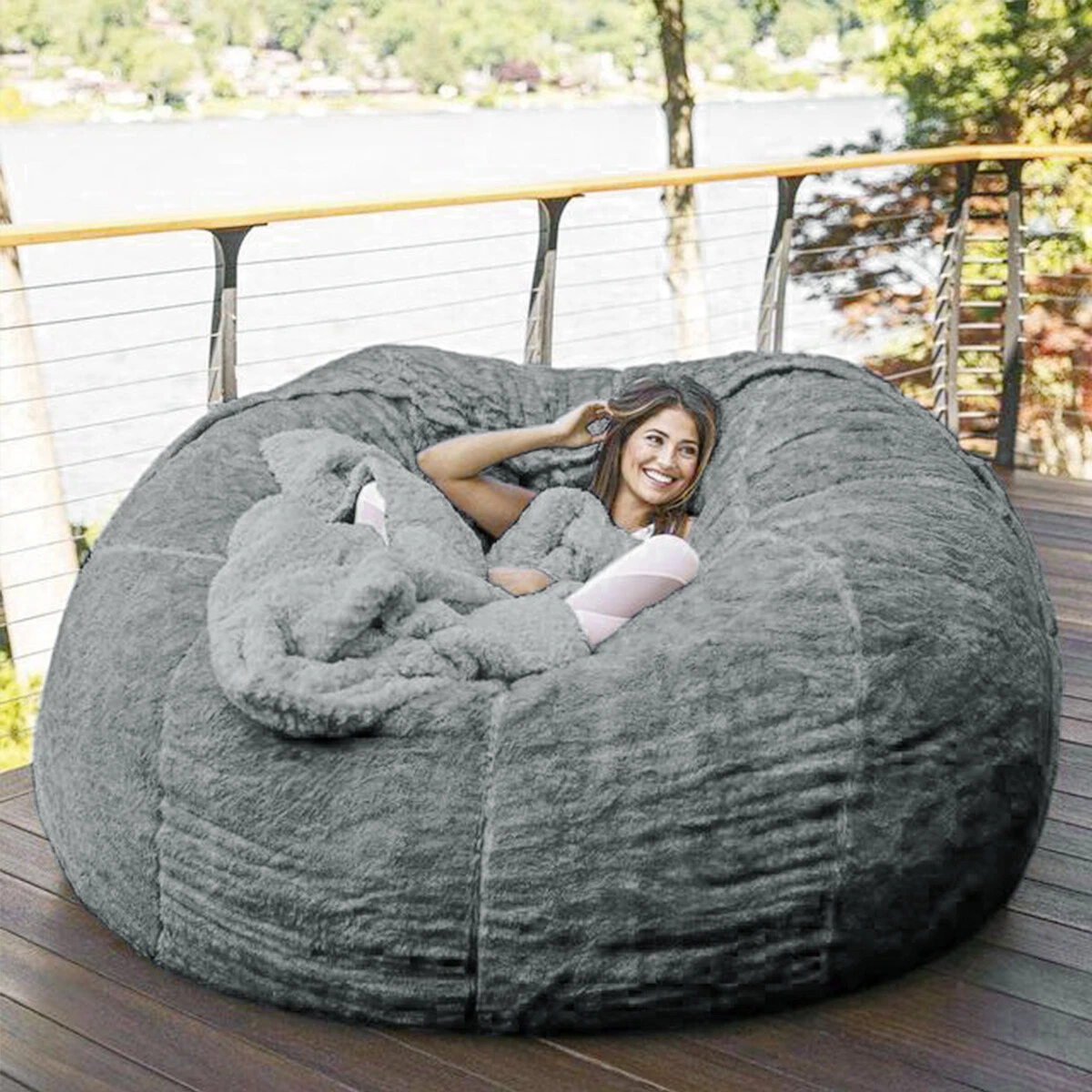 Microsuede 6FT Foam Giant Bean Bag Memory Living Room Chair Lazy Sofa Soft  Cover