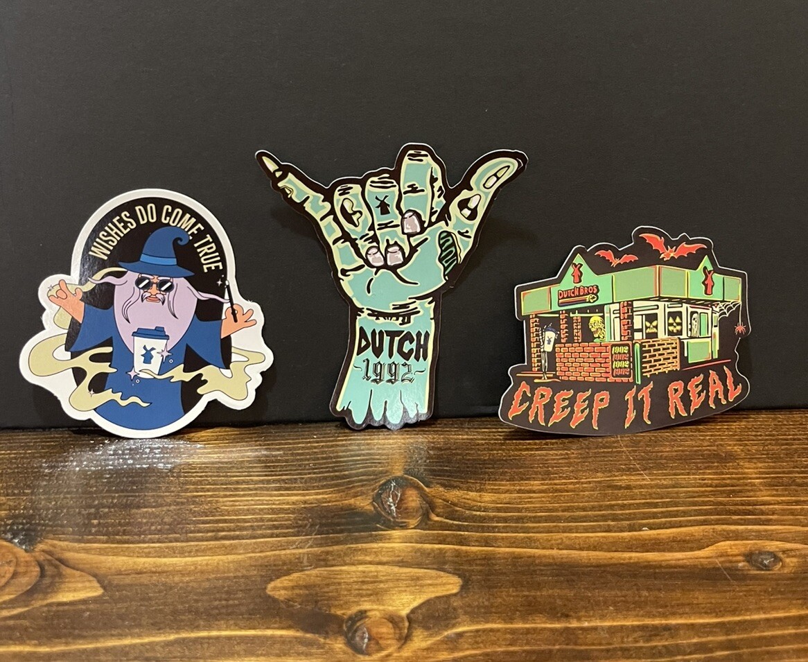 Dutch Bros Stickers Zombie Hand Coffee & More Lot Of 3 Halloween