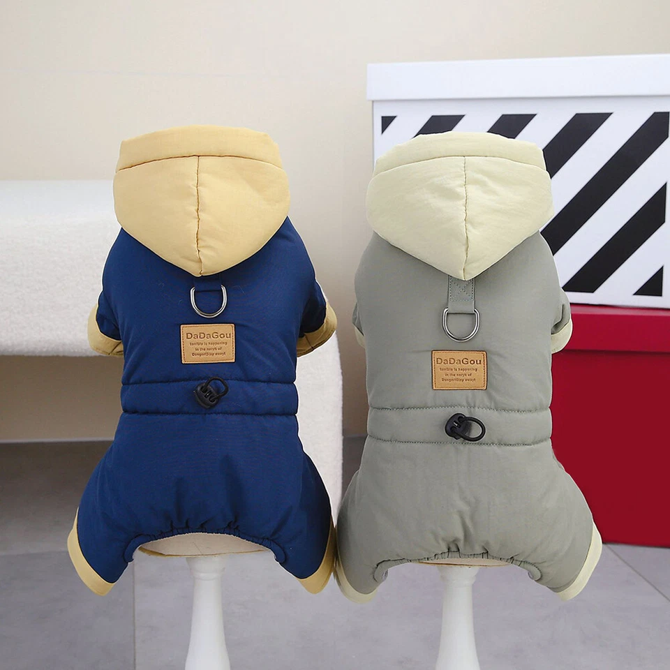Abrigo grueso de invierno para perros cálido con anillo en D monos para mascotas cachorro chaqueta disfraces Foto 3 de 4