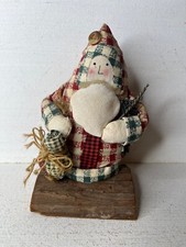 Primitive Country Rustic Decor Stuffed Santa Claus Shelf Sitter Figurine on Wood