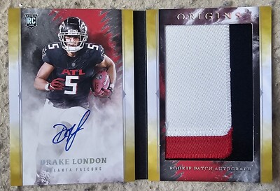 Drake London 2022 Panini Origins Yellow 3 Color Jumbo Patch RC Booklet Auto /25