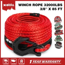 X-BULL 32000LBS 3/8" x 85ft Synthetic Winch Rope Red Recovery Rope 4X4 Off-Road