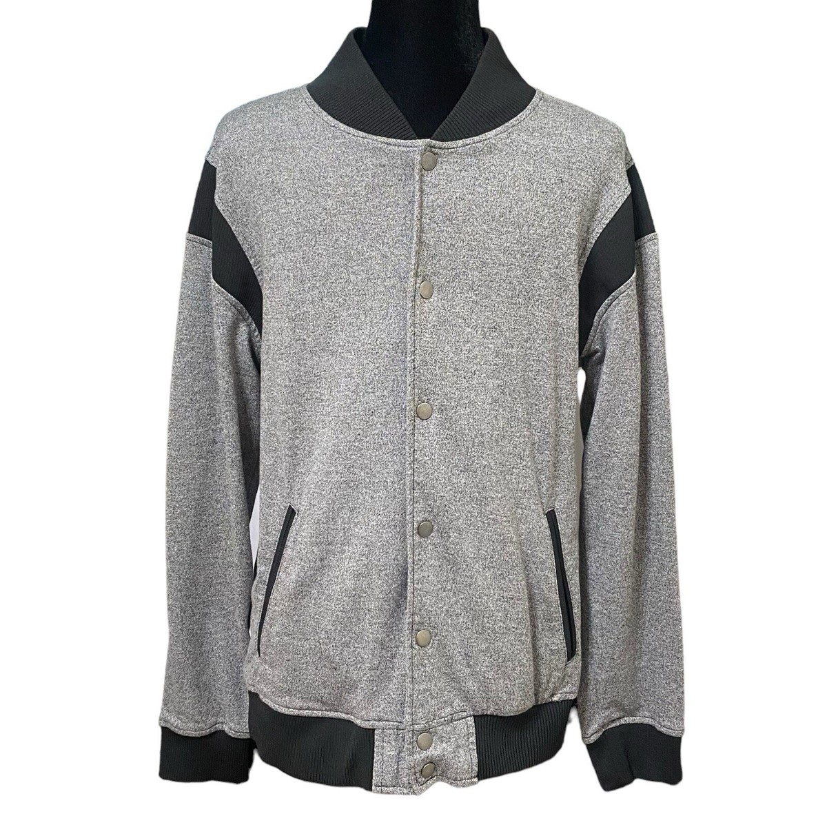 Brooklyn Cloth Retro Varsity Bomber Jacket Gray Black Size Medium