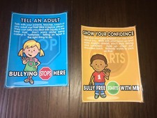 LOT OF 2 LARGE Stop Bullying Bully Free Classroom Sign Poster 22”x17” BOY & GIRL