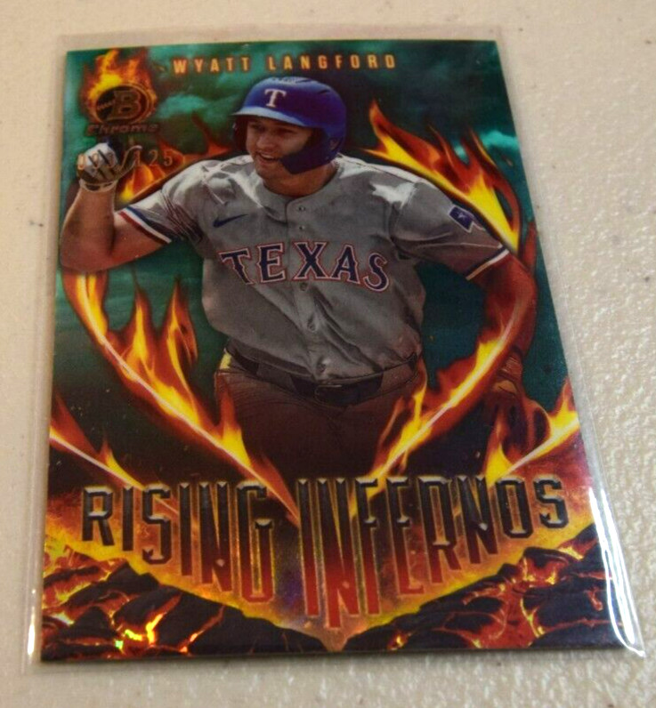 Wyatt Langford 2024 Bowman RISING INFERNOS Aqua Refractor /125