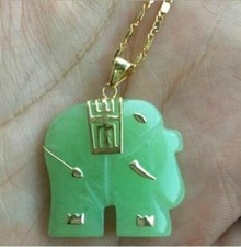 Charming! Light Green Jade Elephant Pendant Necklace 18'' AAA Grade k3