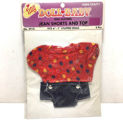 Fibre-Craft Tiny Doll Baby clothes Jean Shorts & floral Top fits 6''-7'' dolls VTG