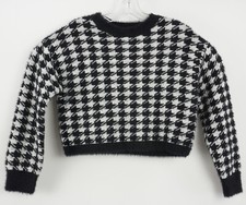 New 1901 Girl's Kids' Sizes L / XL Black Ivory Houndstooth Knit Crewneck Sweater
