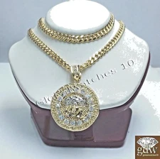 Real 10k Yellow Gold Head Charm Miami Cuban 24" Chain Necklace Miami cuban Link