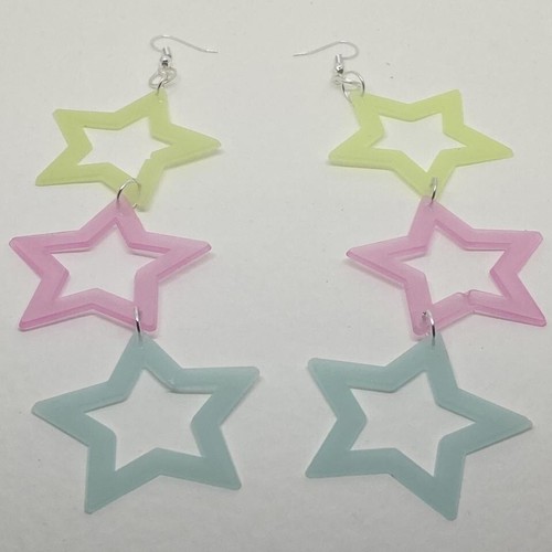 Glow in the dark star earrings , acrylic lightweight Kitsch Fun 5cm to 16cm long - Picture 89 of 90