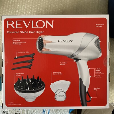REVLON Boosted Shine Infrared Hair Dryer 1875 Watt w/ Concentrator & Diffuser