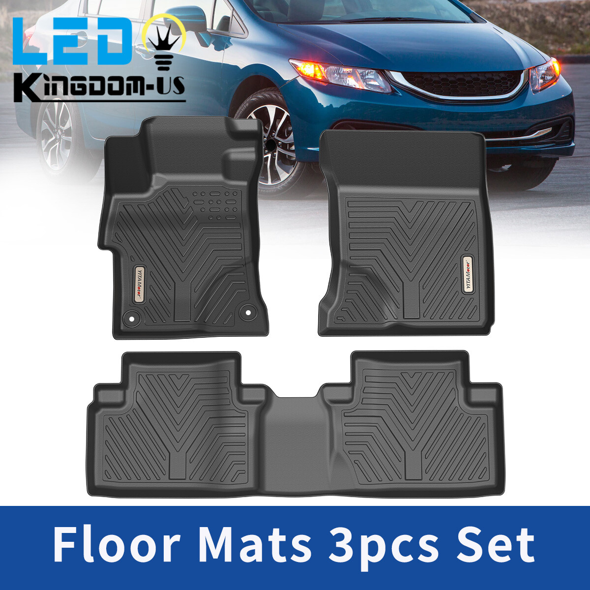 3D Floor Mats For 2012-2015 Honda Civic All Weather 1st & 2nd Row Car TPE Liners