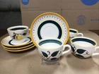STANGL Pottery FRUIT Leaves Yellow Trim - Set of 4 CUPS & SAUCERS