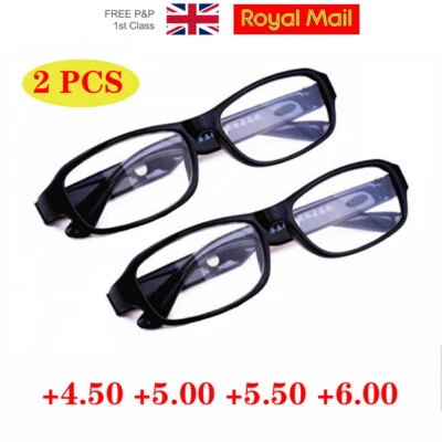 Fashion Women/Men's Reading Glasses +4.5 +5.0 +5.5 +6.0 Lens Black Plastic Frame
