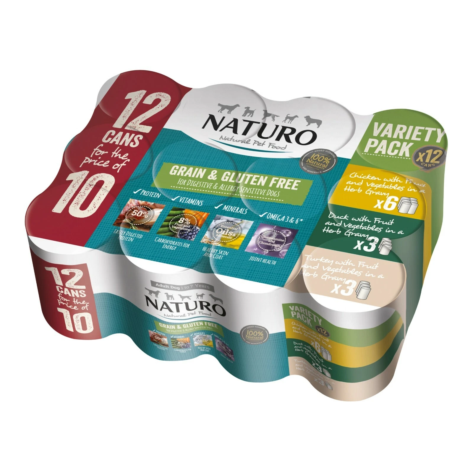 Naturo Adult Grain & Gluten Free Poultry Variety Wet Dog Food Cans - 12 x 390g