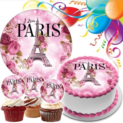 Paris Tortenaufleger Party Deko Geburtstag essbar Muffin Eiffelturm Frankreich