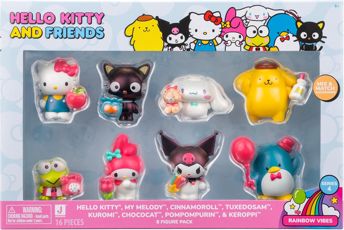 Hello kitty accessory Collectionアキ Hello Kitty® and Friends Rainbow Vibes Party, 2” Figure 8-Pack