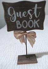 Wooden Metal Tabletop Wedding Party Event Decor Rustic 14" Guest Book Sign Bow