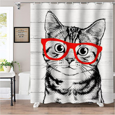 Black Cat Shower Curtain Funny Rustic Farmhouse Cute Pet Animal Kitty Shower Cur