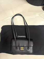 CHANEL mini preppy Black Pebbled Shoulder Bag Gold CC Logo