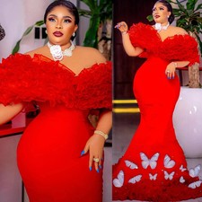 Red Mermaid Prom Dresses Off Shoulder Satin Evening Formal Party Birthday Gowns 