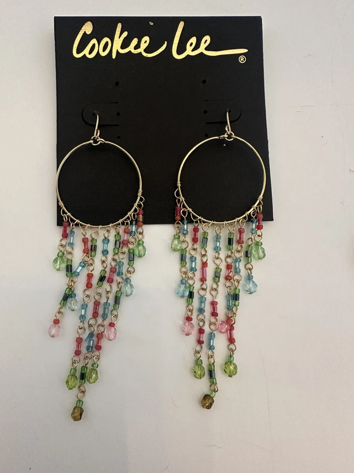 Various Brass Silver Tone Earrings With Multi Color Adornments Set Of 7 - Image 4 of 4