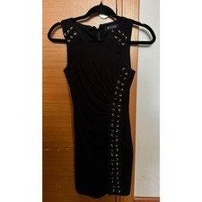 Black, Guess, Zip-Up Bodycon Dress with Gold Detailing