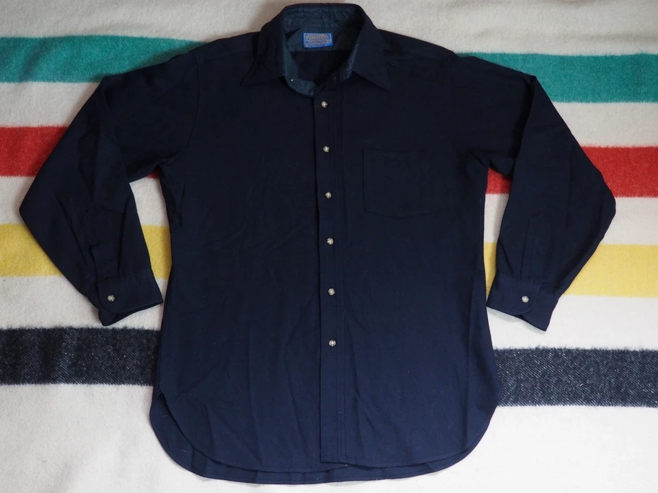 Camisa De Colección Años 60 70 Pendleton Azul Marino 100% Lana Virgen Bolsillo Botón Para Hombres L Foto 3 de 4
