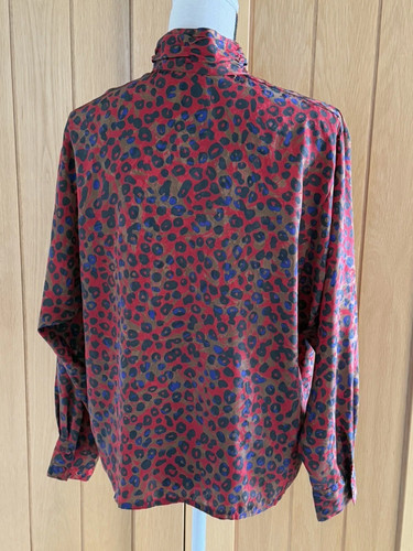 Vintage Long Sleeve Satin Blouse Red Mix Uk 12 Office Formal Jacques Vert 1990's - Picture 5 of 6
