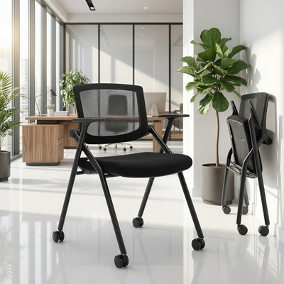 2 Pack Ergonomic Stackable Conference Chairs with Wheels & Mesh Back