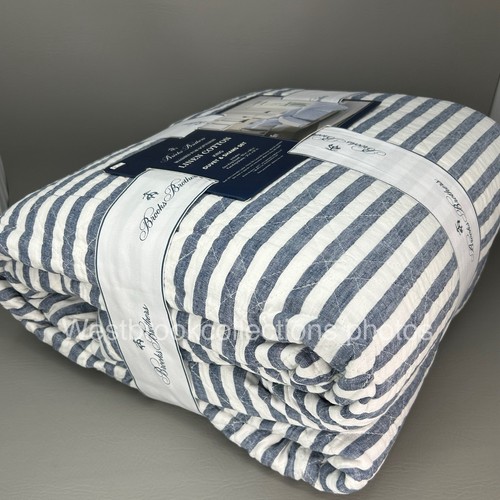 3pc BROOKS BROTHERS Linen Blend KING Duvet & Sham Set Quilted ~ Navy Stripe - Picture 3 of 6