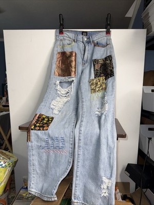 BDG Urban Outfitters Cowboy Patchwork Jeans Wmn 26 High Rise Straight Distressed