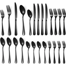 20 Pcs Black Silverware Set for 4, Mirror Polished Flatware Set Stainless Ste...