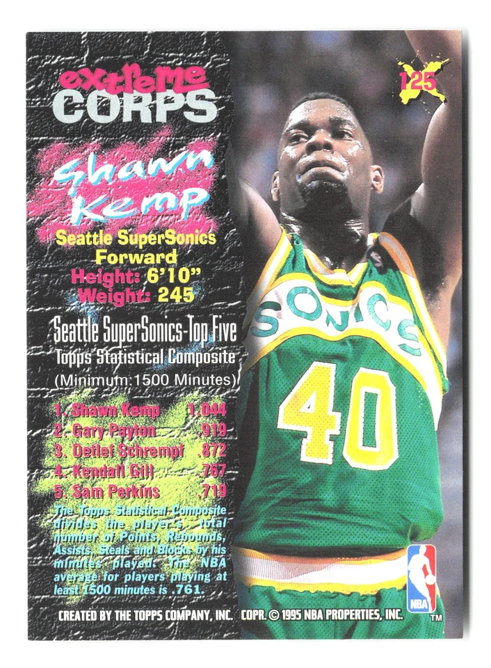1995-96 Stadium Club #125 Shawn Kemp Retail Blue Foil - Image 2 of 2