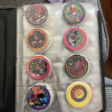 Vintage 90s POG Collection Binder 122 Caps w/ Holographics Monster Designs