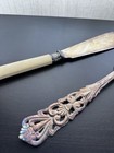 Vintage Ornate Silver Plate? Bone Knife And Fork Serving Set — photo 2